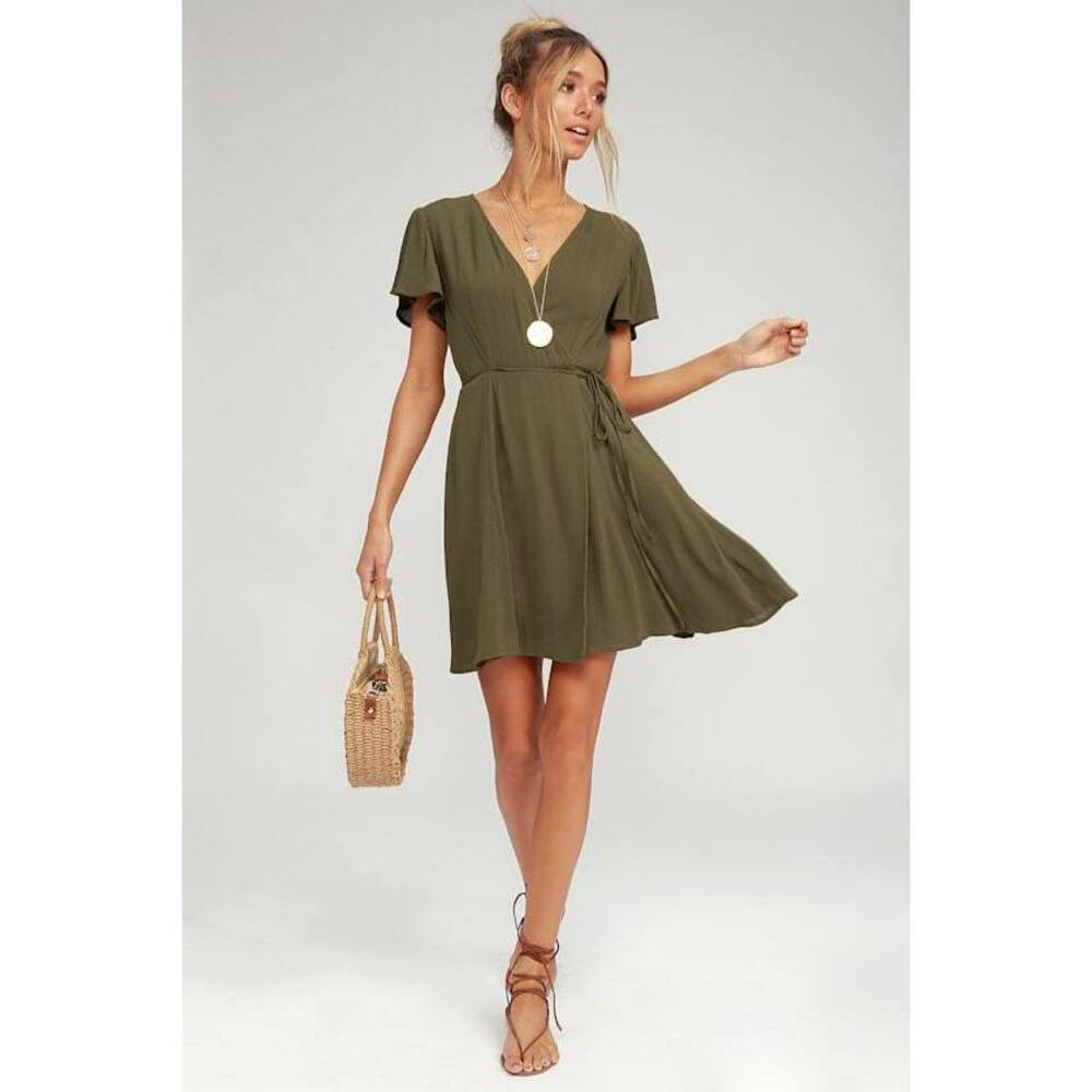 Lulus Harbor Point Olive Green Wrap Dress - Size S